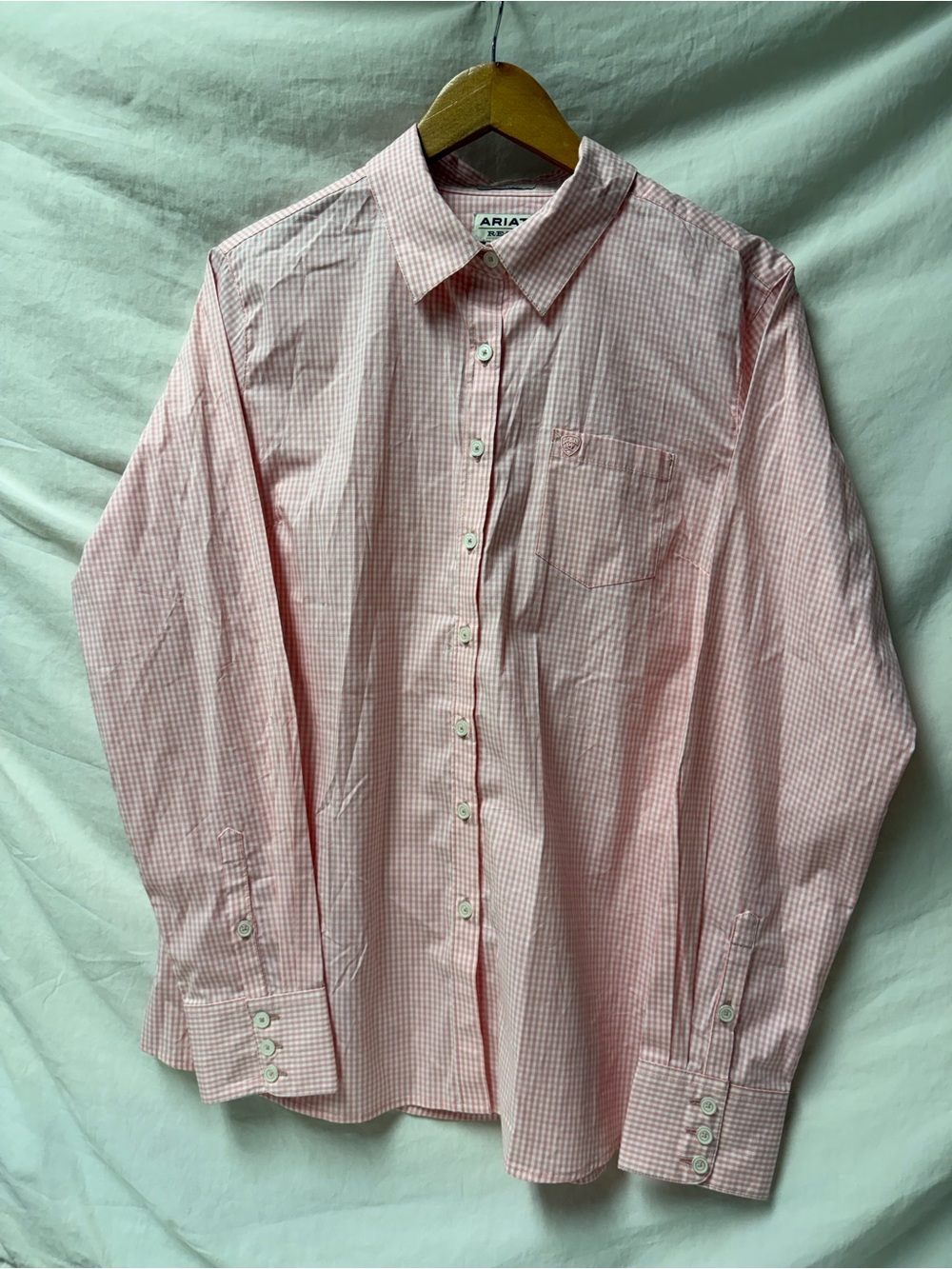 Ariat Real Fitted Kirby Stretch Women’s XL Pink Gingham Pink Button Up Long SLV